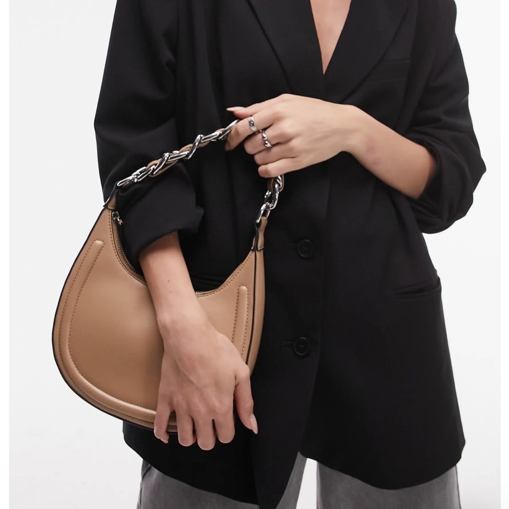 Topshop Selena curved shoulder bag with chain strap in camel